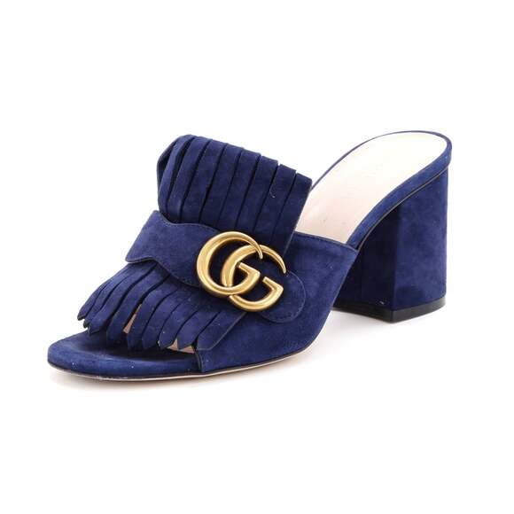 Gucci Women's Gg Marmont Fringed Heeled #186316G60B - Picture 1 of 7